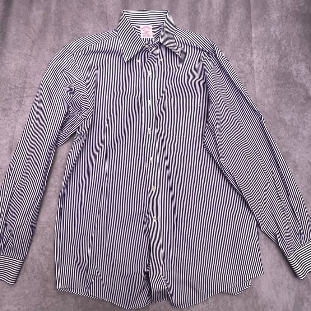 Brooks Brothers Button Down Shirt Mens 16-35 Blue White Madison Striped